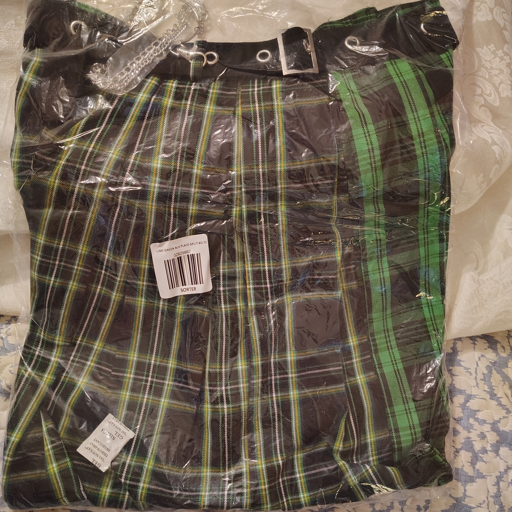 Hot Topic Green Black Pleated Skater Mini Skirt - Picture 3 of 3